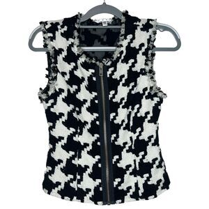 CAbi 213 Black and White Houdstooth Zip Up Vest Size XS